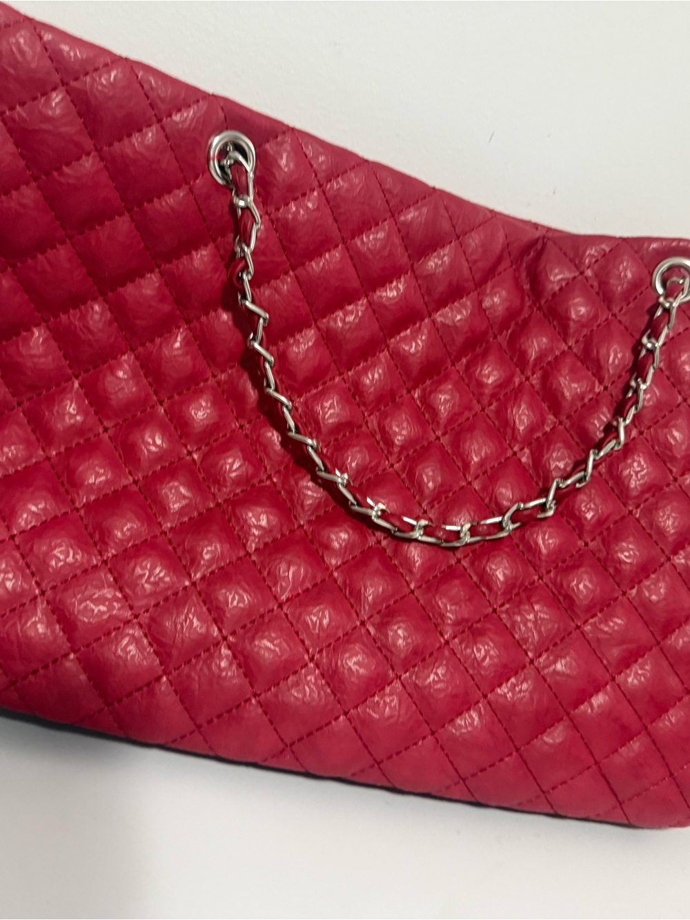 Quilted Red Shoulder Bag with  Chain Handle